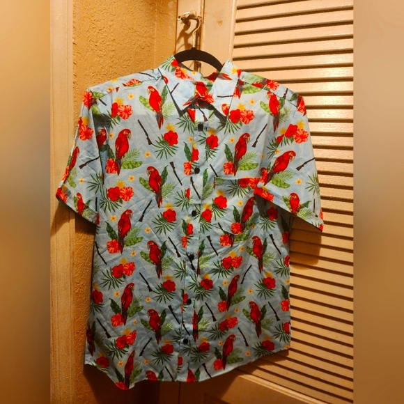 Tropical Parrot Print Men's Shirt - Picture 1 of 1